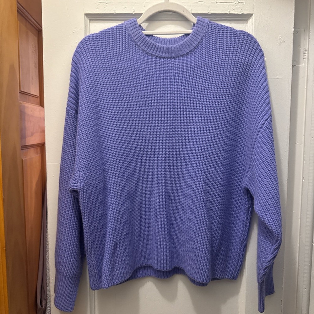 Zara Purple Crew Neck Sweater with Ribbed Texture